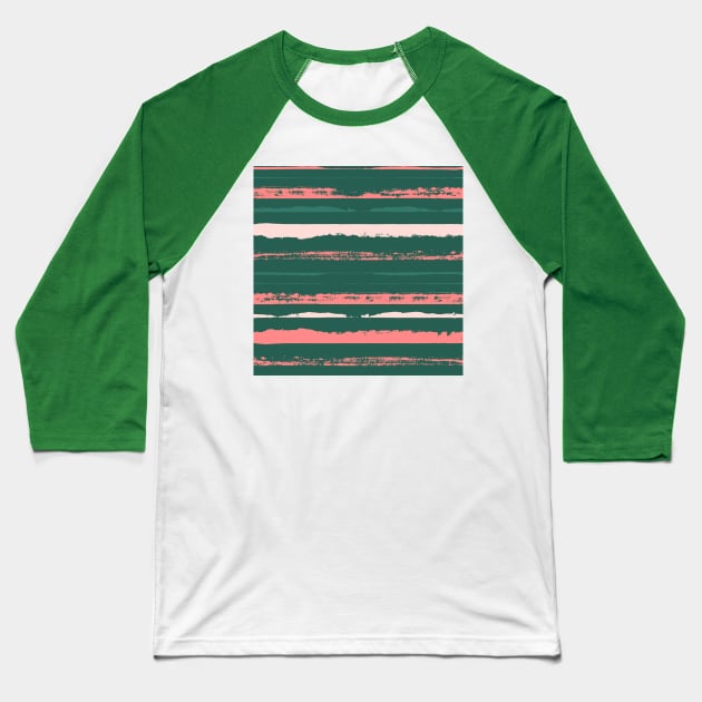 Pink and Teal Summer Stripes Baseball T-Shirt by Carolina Díaz